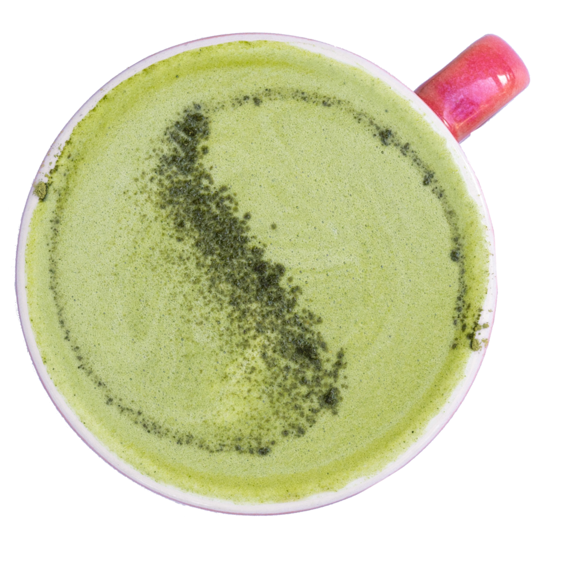Tasse de matcha latte vert vue du dessus